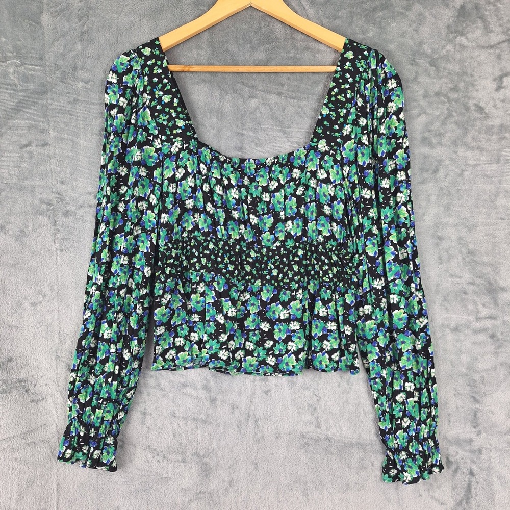 Womens Top Large Babydoll Romantic Floral Gauzy Crop Smocked Coquette Milkmaid